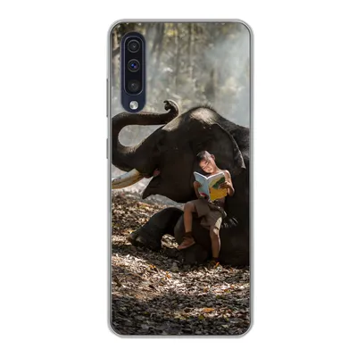 Produktbild von MuchoWow® Handyhülle Schutzhülle Hülle für Samsung Galaxy A30s Elefant - Junge - Buch - Wald - Tiere - Natur Silikon Softcase Handy Hülle - Karteninhaber