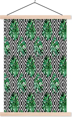 Produktbild von MuchoWow® Textilposter Weinlese - Monstera - Farne 60x90 cm mit holzfarbenen Rahmen - Textil