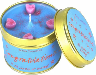 Immagine prodotto di Bomb Cosmetics candela profumata in latta Congratulations, candela in latta, blu, PCONGRA04