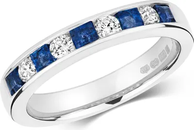 Produktbild von Raffinierter 9 Karat (375) Weißgold Halb Eternity Damen - Diamant Ring Brillant-Schliff 0.26 Karat HI - I1 mit Saphir, 53 (16.9); TRS292029KWRSM