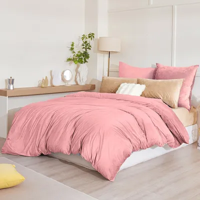 Productafbeelding van TRANKIELO® - Flanellen beddengoedset 220 x 240 cm – 3-delig, warm, pluizig, onderhoudsarm, roze