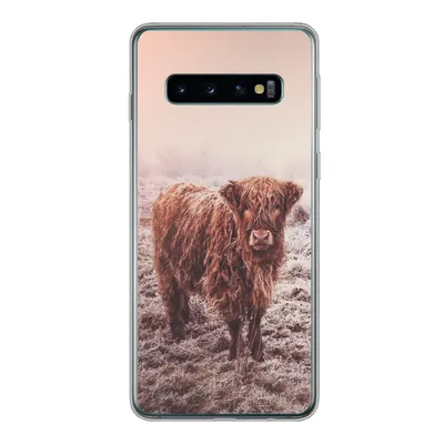 Produktbild von MuchoWow® Handyhülle Schutzhülle Hülle für Samsung Galaxy S10 Schottische Highlander - Schnee - Sonne Silikon Softcase Handy Hülle - Handytasche