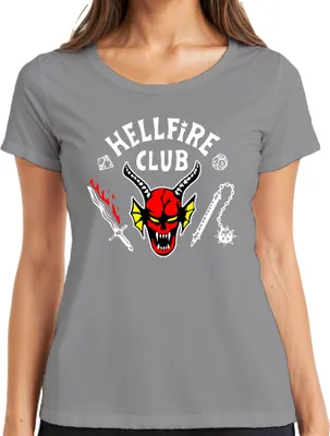 Produktbild von HELLFIRE CLUB Dämon Schädel Hörner D20 Flammenschwert Rollenspiel Damen T-Shirt, Grau, M