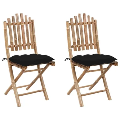 Image de vidaXL Chaises de jardin pliantes 2 pcs. avec coussins bambou