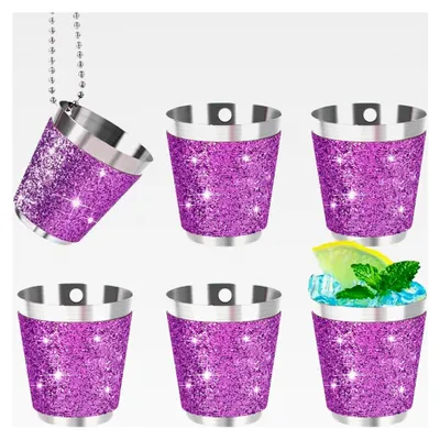 Produktbild von 6 Stück Metall-Shotbecher zum Umhängen, 30ml Schnapsgläser mit Kette, Lila, Für Hochzeitsfeiern, Karneval, Geburtstagsfeiern, Bachelorette-Partys