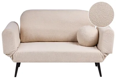 Produktbild von BELIANI 2-Sitzer Sofa Beige Bouclé Gepolstert mit Schlaffunktion 1 Dekokissen Schwarze Metallbeine Freistellbar Modernes Design Wohnzimmer Schlafsofa