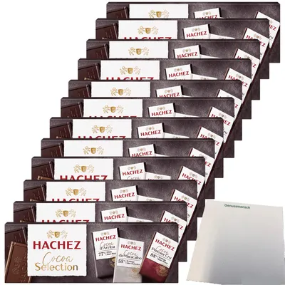 Produktbild von Hachez Schokolade Cocoa Täfelchen Mix VPE (12x75g Tafel) + usy Block