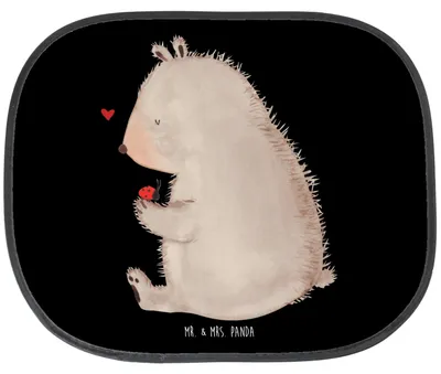 Produktbild von Mr. & Mrs. Panda Sonnenschutz Auto Bär Marienkäfer - Schwarz - Geschenk, Autoscheiben, Pkw, Sonnenblende, Teddy, saugnapf, Motivation, Autosonnenschutz, Freiheit, Liebe