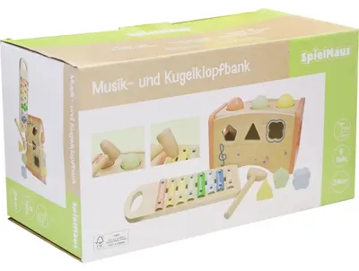 Produktbild von SpielMaus Holz Spielmaus Holz Musik- und Kugelklopfbank 3 in 1