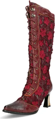 Produktbild von Laura Vita Damen Stiefel Muster Blumen Reptil spitz Nieten Oanelo 02, Größe:38 EU, Farbe:Rot
