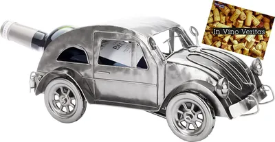 Produktbild von Brubaker Weinflaschenhalter Oldtimer - Metall Flaschenhalter Nostalgisches Auto - 32 cm Weinflaschen Dekoration - Deko Objekt Flaschenständer mit Grußkarte - Wein Geschenk für Frauen und Männer