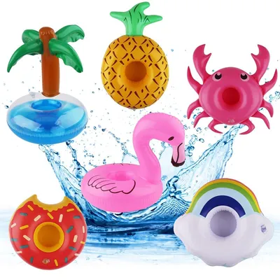 Produktbild von Aufblasbare Getränkehalter für den Pool – Set mit 6 Stück – Flamingo, Ananas und Donut