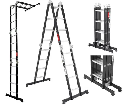 Produktbild von Baulich | Leiter - 4x4 Sprossen - 125 Kg Tragfähigkeit - Max. Arbeitshöhe 534 Cm - Klappbare