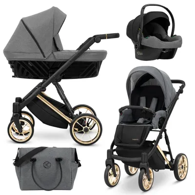 Immagine prodotto di Carrozzina Kunert Ivento Premium 3in1 grigia con struttura dorata e caratteristiche di comfort
