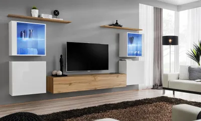 Obrázek produktu pro Kompletní hnědý televizní stolek sada 4 ks designový nábytek do obývacího pokoje nástěnné police nábytek