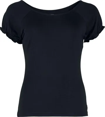 Produktbild von RED by EMP Damen schwarzes Basic T-Shirt mit kleinen Rüschen aus weichem elastischem Material XL