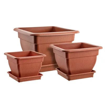 Produktbild von Pflanzkübel Blumentopf 18/33/70 Liter mit Wasserspeicher und Untersetzer - Pflanztopf gegen Staunässe Terrakotta UV-stabil, frostsicher, robust