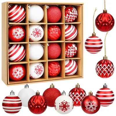 Weihnachtskugeln 6 cm, 16er Set, rot-weiß, Baumschmuck