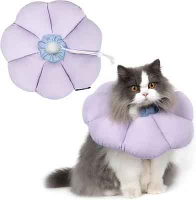 Produktbild von Halskrause Katze, Einstellbarer Katzenhalskrause, Weiche Blumen Katzenhalskrause Kragen Cone, fš¹r Katzen und kleine Hunde nach Operationen und Verletzungen (violett, M)