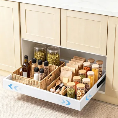 Image de Tiroir de cuisine en métal extensible avec organisateur