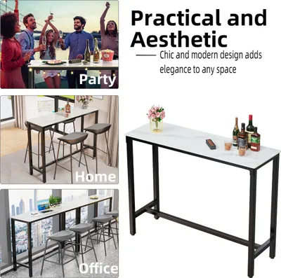 Produktbild von WISFOR Bartisch Küchentisch, Esstisch Marmor, Stehtisch für Esszimmer, Küche, Partyraum, mit Metallgestell, 120x40x105cm