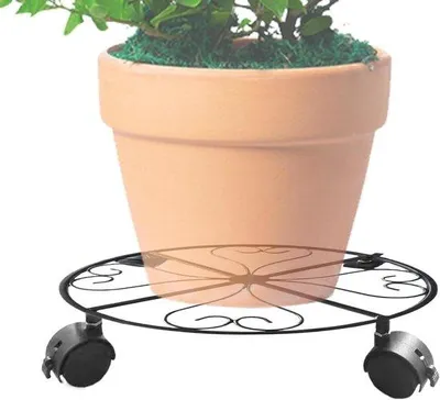 Productafbeelding van Verrijdbare plantenstandaard - Planten trolley wielen - Planten verplaatsen - Vergrendelbare wielen - 31 x 31 x 6 cm - Zwart
