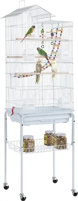 Produktbild von Yaheetech Vogelkäfig Vogelvoliere, XL Käfig für Wellensittich Kanarien, mit Vogelspielzeug & Ständer & Rollen, 46 x 35,5 x 158,5 cm, Weiß & Hellblau