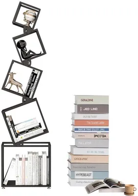 Obrázok produktu pre Uniqoos® Kovová knižnica s geometrickým dizajnom, 5 políc, 186,9 x 50 x 22,6 cm – úsporná, vhodná do obývačky a spálne