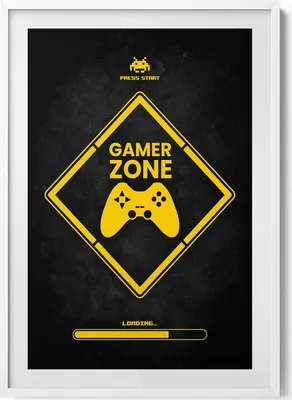 Produktbild von Beschriftung für Gamer-Zimmer „Gamer-Zone“– Wandbild mit Rahmen – Gerahmtes Bild  – Wanddekoration – 70x100 cm –  Weiß Rahmen