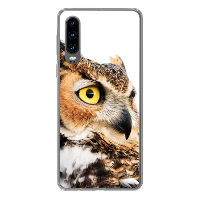 Produktbild von MuchoWow® Handyhülle Schutzhülle Hülle für Huawei P30 Braune Eule mit weißem Hintergrund Silikon Softcase Handy Hülle - Kartenbesitzer