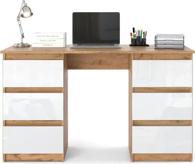 Zdjęcie produktu dla Biurko Szkolne Komputerowe Nowoczesne Loft Wotan Biały Połysk 120Cm Ofi