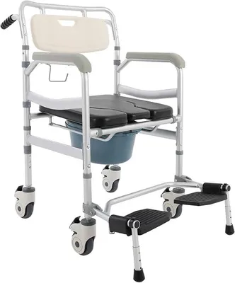 Produktbild von Fahrbarer Toilettenstuhl für Senioren, Toilettenstühle mit Rollen, bis 172 kg, Duschstuhl mit rollen, 3-Stufige Höhenverstellung Toilettenrollstuhl für die Professionelle Pflege