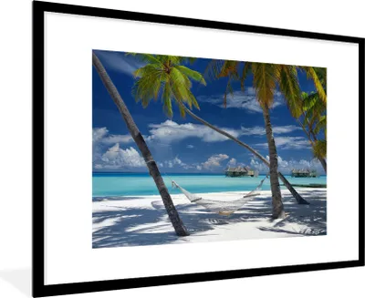 Produktbild von MuchoWow® Gerahmtes Poster Strand - Sommer - Hängematte 90x60 cm - Poster mit Schwarzem Bilderrahmen Wandposter Rahmen Foto Bilder - Wanddekoration - Fotos