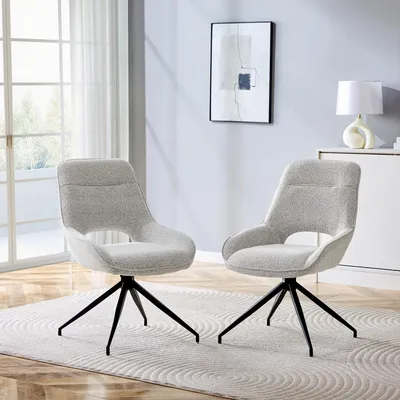 Zdjęcie produktu dla Zestaw 2 krzeseł do jadalni, obrotowe o 360°, obicie z tkaniny, metalowa konstrukcja, oddychająca, nowoczesny design (czarny, ciepły szary)