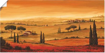 Produktbild von ARTland Poster Mohnfeld in der Toskanalandschaft Größe: 60x30 cm
