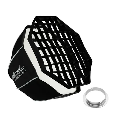 Produktbild von Walimex pro Essential Softbox Octagon 60cm + Adapter Elinchrom 15,2cm, 360°, einfacher Aufbau, inkl. Grid, Bowens Adapter und Transporttasche, ideal für Porträts und Beauty-Aufnahmen