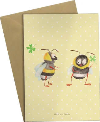 Produktbild von Mr. & Mrs. Panda babykarte Hummeln Kleeblatt - Gelb Pastell - Geschenk, Spruch Positiv, Biene, Fröhlich, einladungskarten, hochzeitskarten, osterkarte, glücklich sein