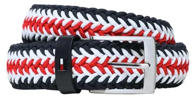 Image de Tommy Hilfiger - Ceinture pour homme, tressée, logo NA1442 (95 mm) (noir/blanc/rouge)