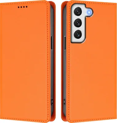 Image de Etui en cuir pour Samsung Galaxy S21 FE 5G, étui magnétique en cuirPolyuréthaneavec support Orange