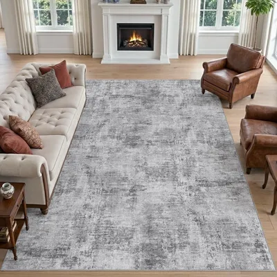 Imagen del producto de Alfombra moderna abstracta, 244 x 305 cm, color gris claro, antideslizante, lavable a máquina, ideal para el salón