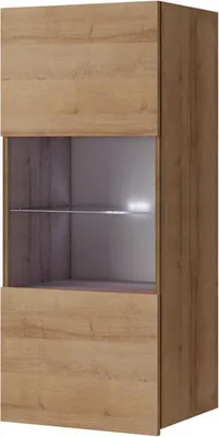 Produktbild von Hängevitrine mit Glasboden und Glasrahmentür in Eiche Gold Nb. CAIRNS-132, B/H/T ca. 45/117/32 cm