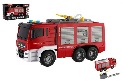 Obrázek produktu pro Auto hasičské plast 25cm na setrvačník na baterie se světlem se zvukem v krabici 31x19cm