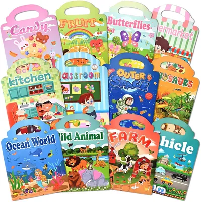 Productafbeelding van Stickerboek 3D-stickerboek - Set van 12 - Herbruikbaar met 600+ stickers voor kinderen - Draagbare stickers