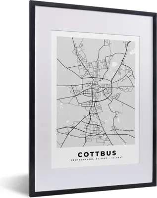 Produktbild von MuchoWow® Gerahmtes Poster Cottbus - Karte - Stadtplan - Deutschland - Karte 30x40 cm - Poster mit Schwarzem Bilderrahmen Wandposter Rahmen Foto Bilder - Wandposter Schlafzimmer