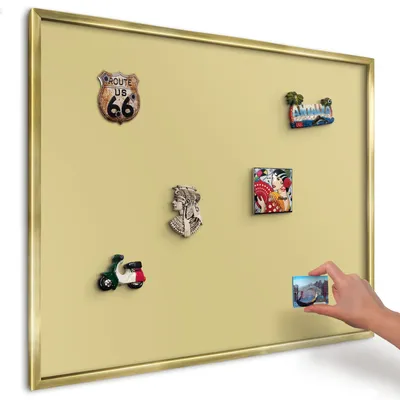 Produktbild von Magnettafel 80x60 cm mit goldenem Rahmen - Magnetische Metalltafel, Magnetpinnwand zur Wandmontage für Wohnzimmer, Küche, Flur, Kinderzimmer und Büro - Vintage-Gelb