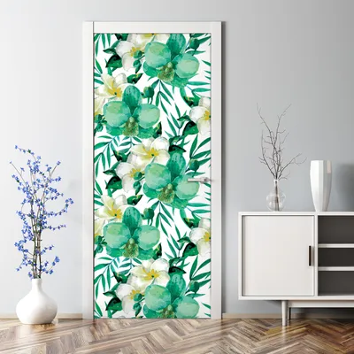 Produktbild von Dekorative Aufkleber selbstklebend Klebefolie Türaufkleber Türposter  Tropische Blumen 77 x 200 cm