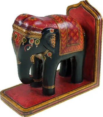 Produktbild von Handgearbeitete Verzierte, Filigran Bemalte Buchstütze - Elefant Rot, 17*8*17 cm, Türstopper & Buchstützen