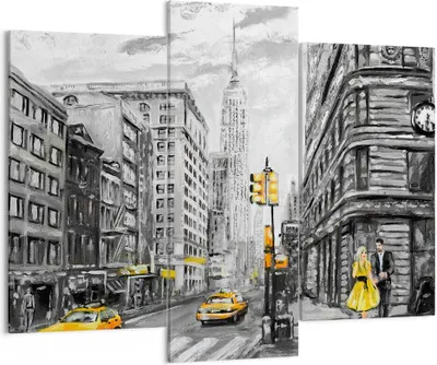 Produktbild von Bild auf Leinwand - Leinwandbild - Stadt Taxi Wolkenkratzer Illustration - 130x100cm - Wand Bild - Wanddeko - Leinwanddruck - Bilder - Kunstdruck - Leinwand bilder - Wandkunst - CB130x100-3148