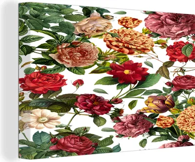 Produktbild von OneMillionCanvasses® - Leinwandbilder - 140x90 cm, Blumen - Orange - Rot - Weiß, Wandbilder Kunstdruck Wanddekoration