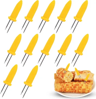 Produktbild von BBQ Mais Halter, 12pcs Edelstahl Maiskolben Spie?e, Twin Prong Maiskolbenhalter, Maiskolbenhalter Mais Picks fš¹r BBQ Maiskolben Grillzubeh?r Corn Holders Schaschlikspie?e Fruit Forks